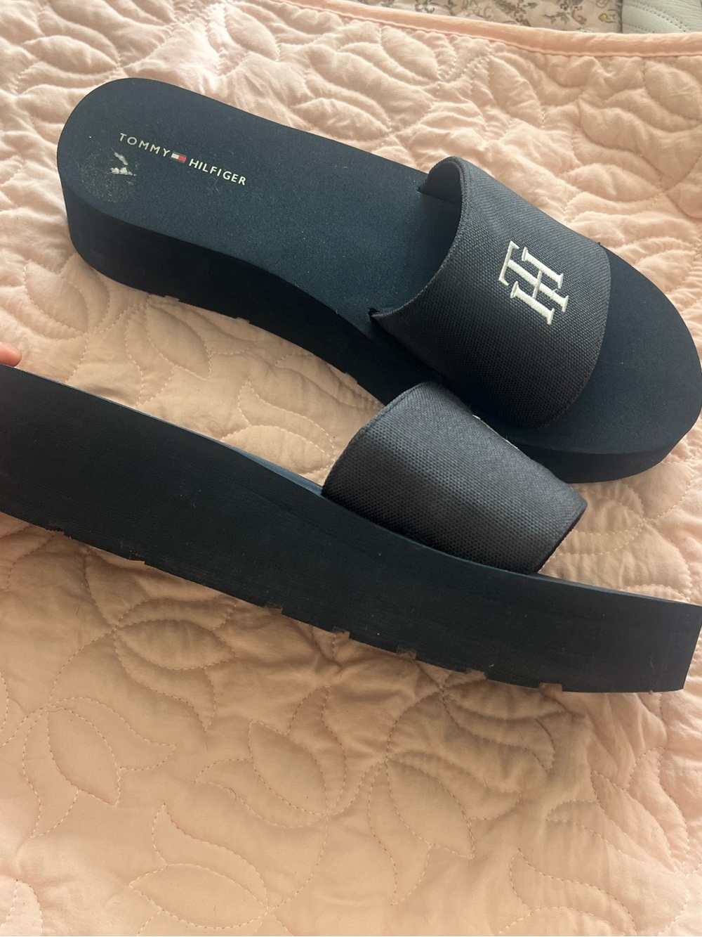 Tommy Hilfiger Black Platform Slide Sandals